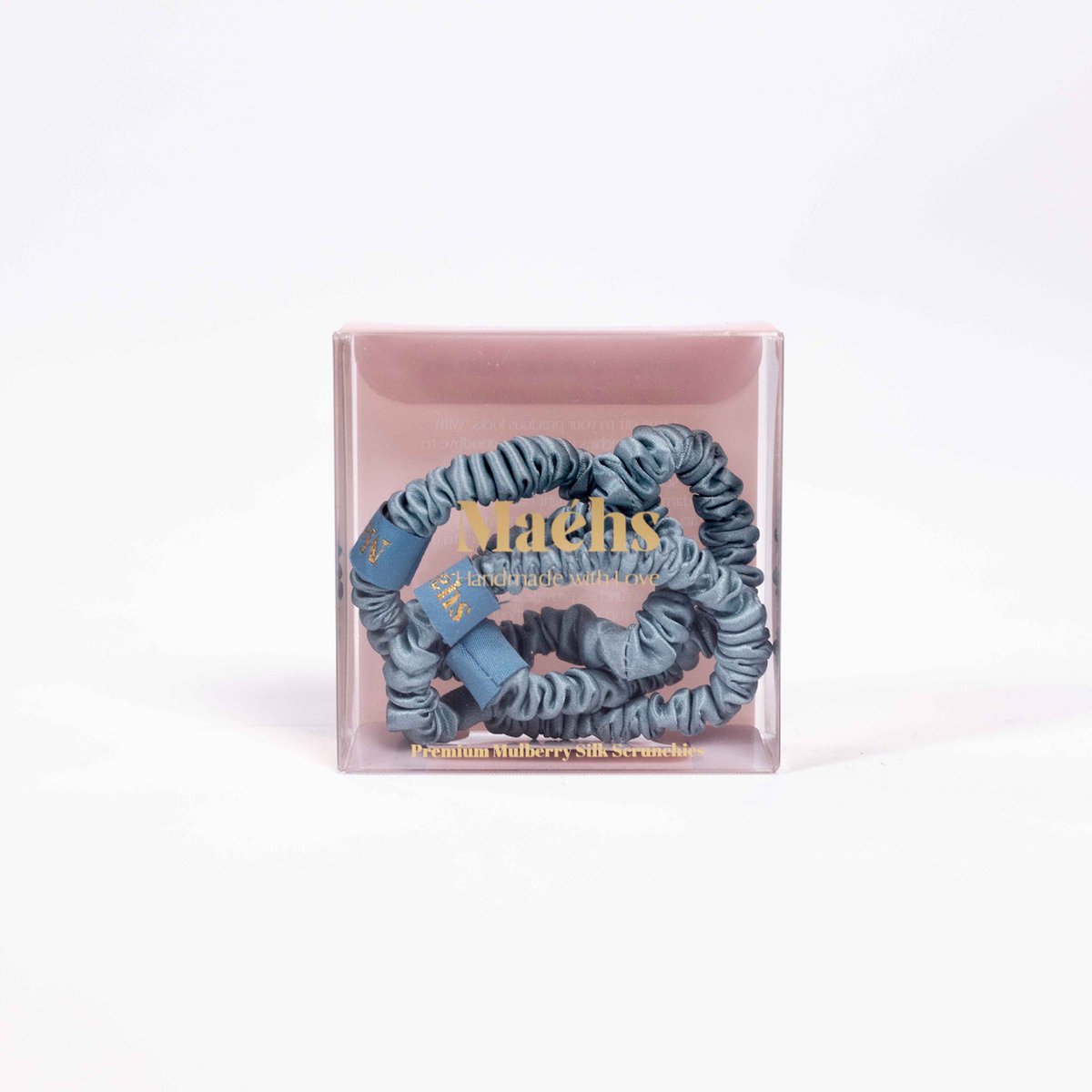 Maéhs Set van 3 scrunchies klein, haaraccessoires - haarelastiekjes - 100% moerbei zijde, kwaliteit 22 Momme - Kleur Ether (Grijs blauw) - cadeautip