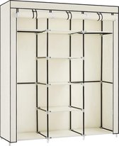 Canvas Wardrobe Cupboard Clothes Hanging Rail Storage Shelves Beige 175 x 150 x 45cm
