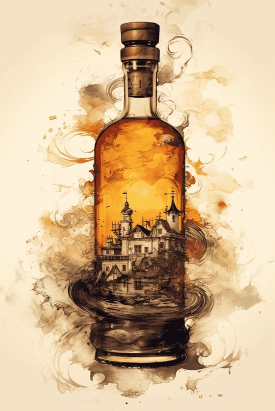 Whiskey Poster - Whiskey glas - Message in a Bottle - Whiskey Karaf - Bar- Gentleman - posters - formaat 60x90cm - 450