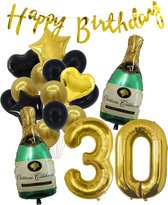 30 Jaar Verjaardag Cijferballon 30 - Feestpakket Snoes Ballonnen Pop The Bottles - Zwart Goud Groen Versiering