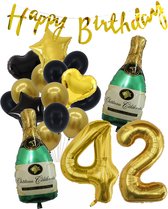 42 Jaar Verjaardag Cijferballon 42 - Feestpakket Snoes Ballonnen Pop The Bottles - Zwart Goud Groen Versiering
