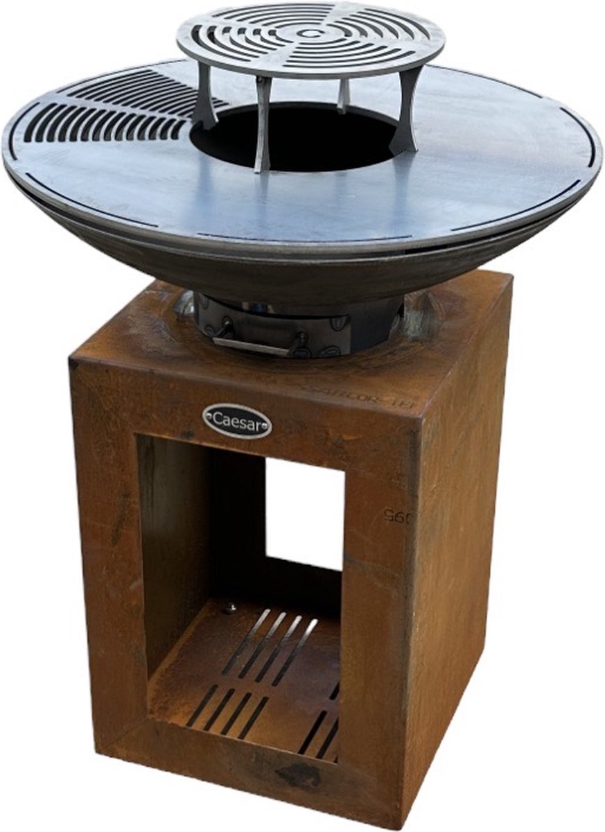 Caesar - Vuurschaal BBQ - Bakplaat Barbecue - Diameter 80cm - Stelpoten - Aslade - Cortenstaal