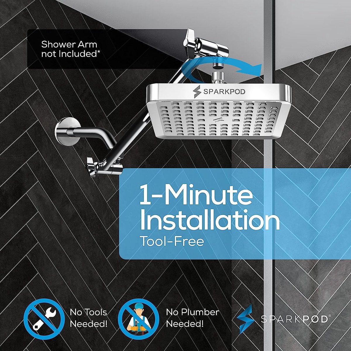 SparkPod U2013 Pomme De Douche, Haute Pression, Effet Pluie, Verrou Moderne De Luxe, Installation Sans Outil En