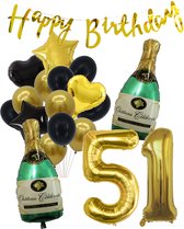 51 Jaar Verjaardag Cijferballon 51 - Feestpakket Snoes Ballonnen Pop The Bottles - Zwart Goud Groen Versiering