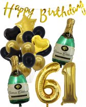61 Jaar Verjaardag Cijferballon 61 - Feestpakket Snoes Ballonnen Pop The Bottles - Zwart Goud Groen Versiering