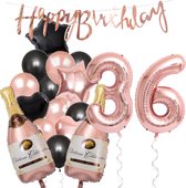 Ballon Numéro Anniversaire 36 Ans 36 - Paquet de Fête Ballons Snoes Pop The Bottles - Décoration Rose Zwart