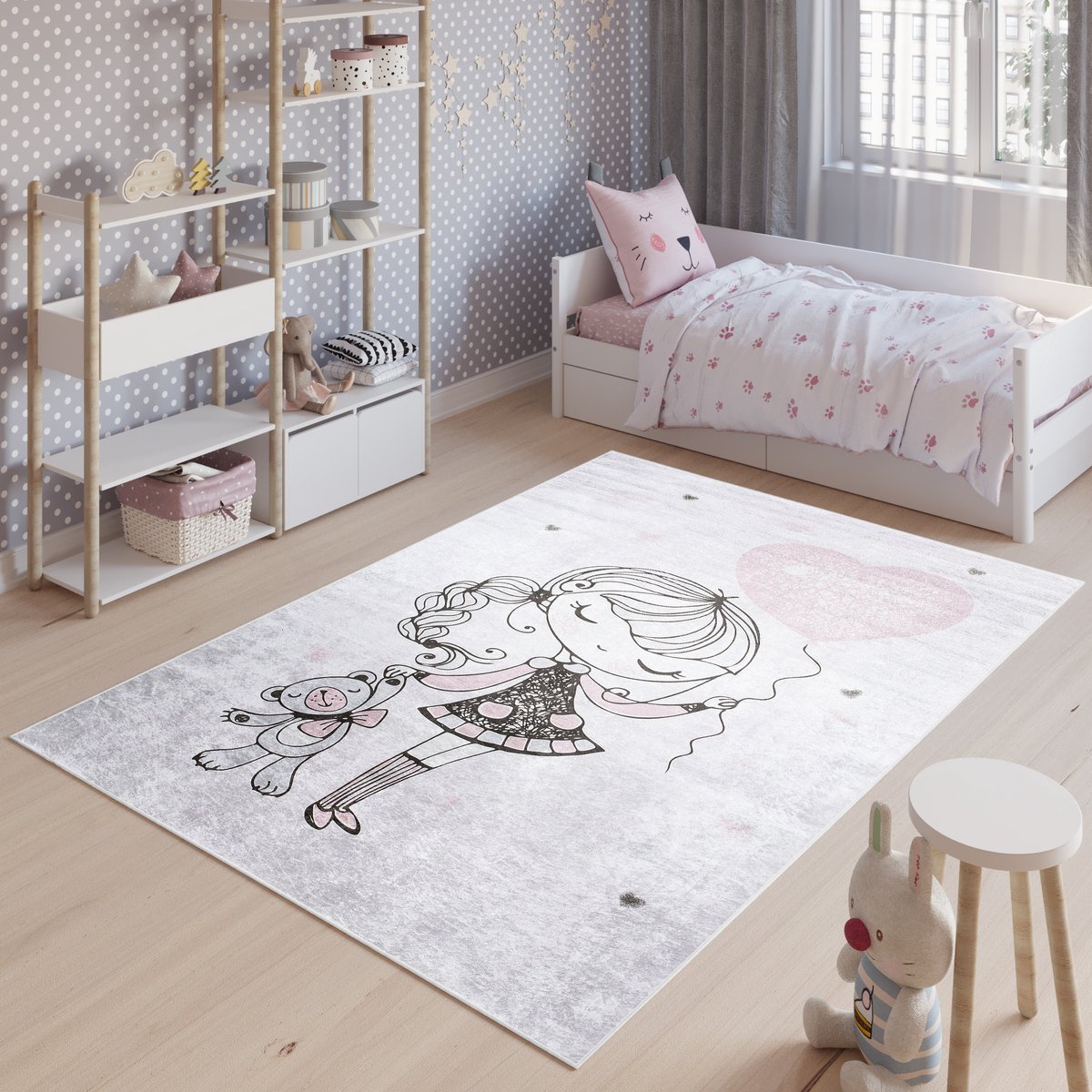 Tapiso Emma Vloerkleed Meisje Blauw Kinderkamer Tapijt Maat- 120x170