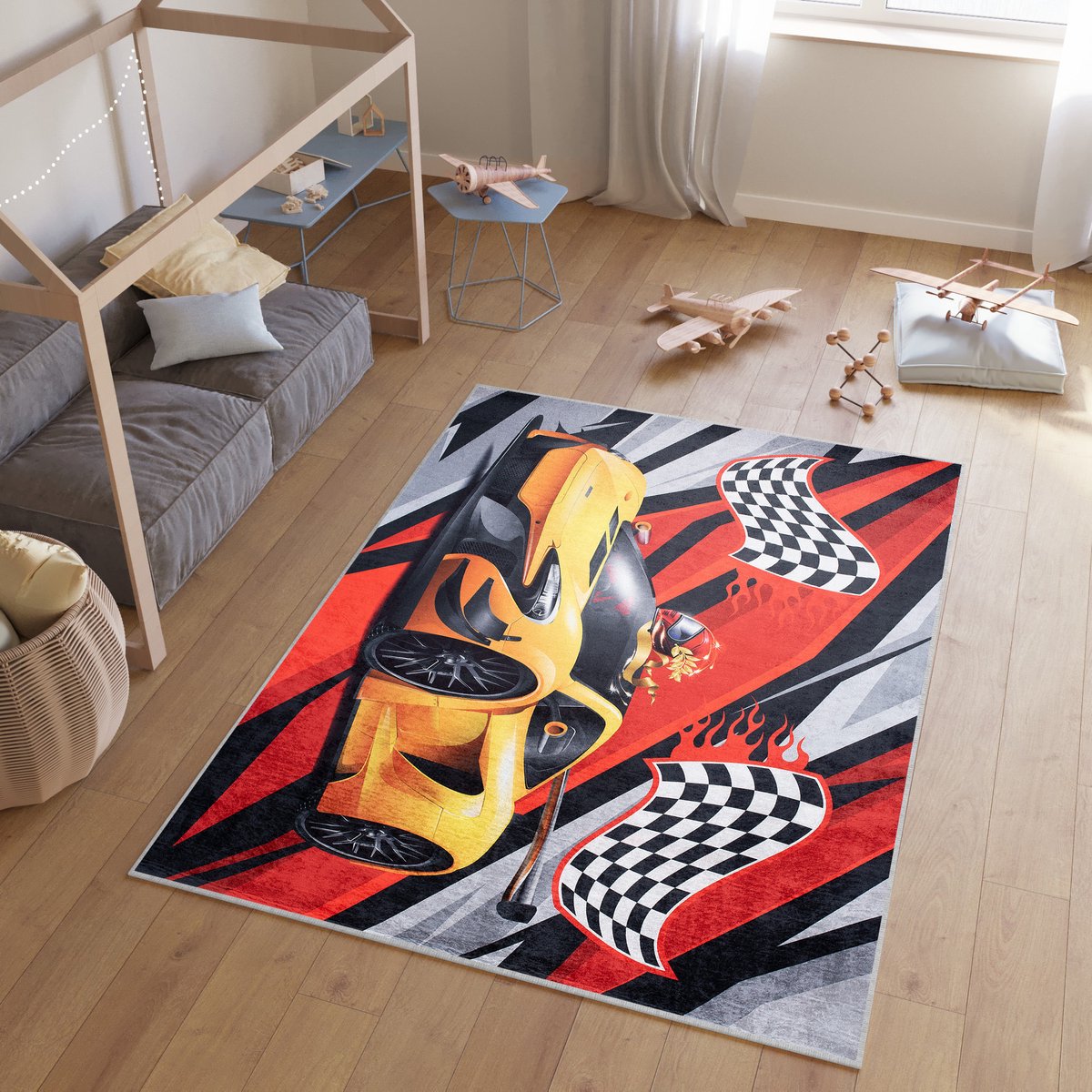 Tapiso Emma Vloerkleed Kinderkamer Race Jongen Tapijt Rood Speelmat, foto 3