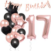 Snoes Ballonnen 17 Jaar Feestpakket – Versiering – Verjaardag Set Liva Rose Cijferballon 17 Jaar -Heliumballon