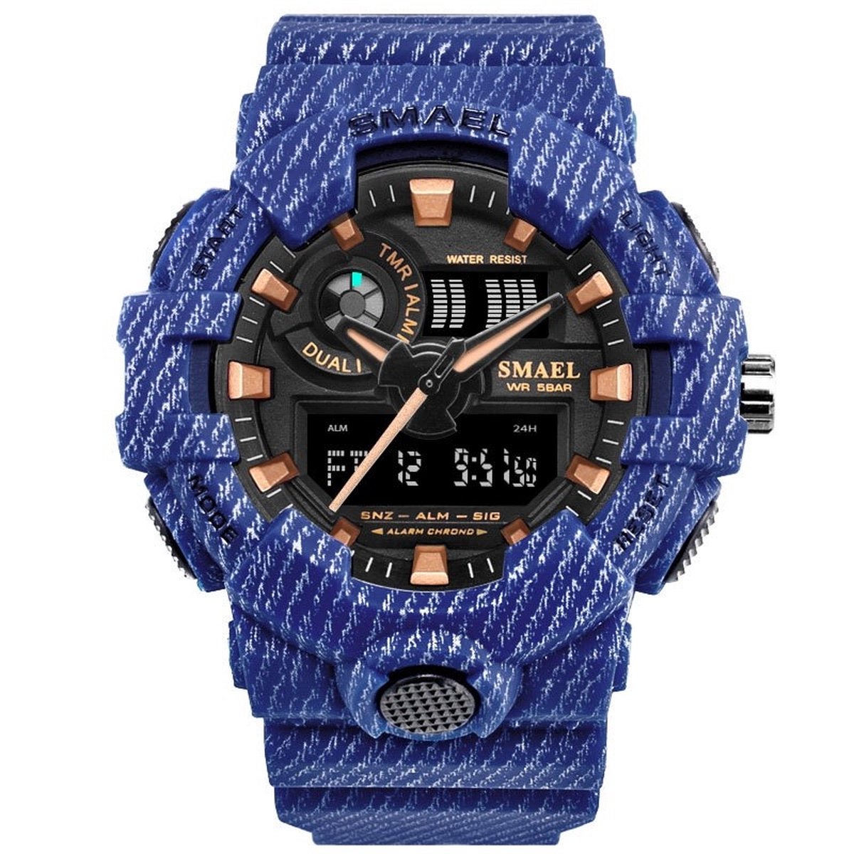Sportief Shockbestendig horloge Blauw | SMAEL 8001NZ Blauw | Waterdicht |Analoog | Mudmaster | Shock bestendig | Leger | Timer | Stopwatch | Master | Luxe maar betaalbaar