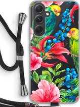 Case Company® - Hoesje met koord geschikt voor Samsung Galaxy A54 hoesje met Koord - Papegaaien - Telefoonhoesje met Zwart Koord - Bescherming aan alle Kanten en Over de Schermrand
