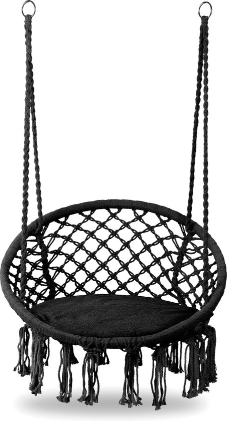 Hangstoel - 35x80x63 cm - met kussen - zwart