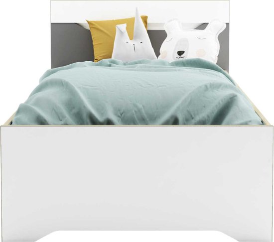 Bed Gerry 90 x 190/200 cm zonder bedlade-lichtgrijs/mat wit/Kronberg eik