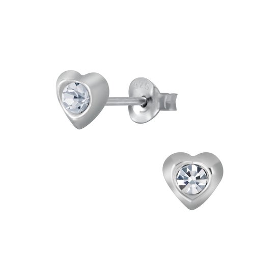 Joy|S - Zilveren mini hartjes oorbellen - 3 mm - wit kristal - oorknopjes voor kinderen