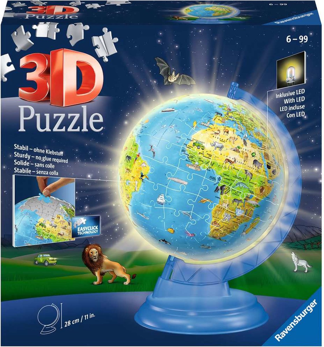 Ravensburger XXL Kinder globe Night Edition Engelstalig - 3D Puzzel - 180 stukjes — afbeelding 6