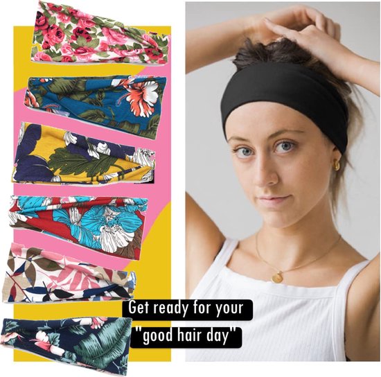 BOTC Bandeau - 6 Pièces Bandeaux pour Femmes - Bandeaux Boho - Bandeaux cheuveux Rétro Larges - pour Yoga et Entraînement - Élastique - 6 Motif Rétro