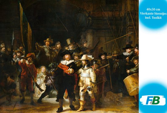 F4B De Nachtwacht Diamond Painting 40x50 cm | Vierkante Steentjes | Rembrandt van Rijn | Oude Meesters | Diamond Painting Pakket Volwassenen | Volledig Dekkend | Kunst