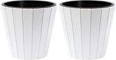 Prosperplast Pot de fleurs/pot de fleurs Wood Style - 2x - extérieur/intérieur - plastique - blanc - D49 x H45 cm