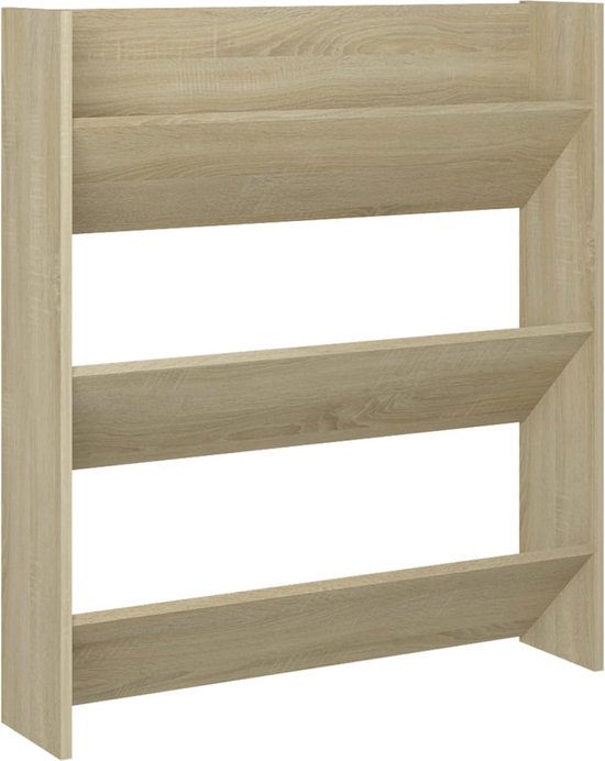 vidaXL - Wandschoenenkast - 80x18x90 - cm - bewerkt - hout - sonoma - eikenkleur