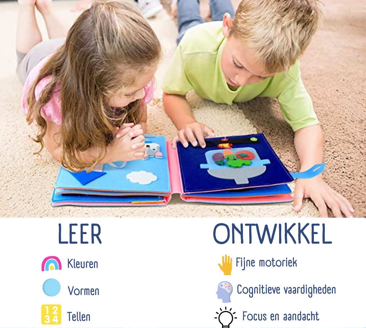Montessori Busy Board Boek EXTRA GROOT XXL - 23 Pagina's Speelplezier -Montessori Activiteitenboek - Sensorisch Speelgoed - Motoriek Speelgoed 2 jaar - 3 jaar - 4 jaar - Activiteiten Boek - Quiet Book — afbeelding 2