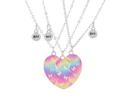 Bixorp Friends BFF Collier pour 3 avec Rainbow Butterflies Heart - Silver - Collier d'amitié pour trois