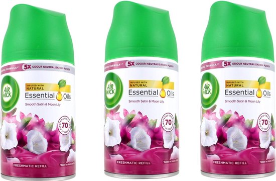 Air Wick Fresh Matic Navullingen - Smooth Satin & Moon Lily - Voordeelverpakking 3 x 250 ml