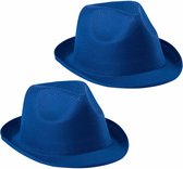 Verkleed trilby hoedje - 2x - blauw - polyester - volwassenen - Carnaval hoed
