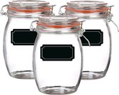 Weckpot/inmaakpot - 6x - 1L - glas - met beugelsluiting - incl. etiketten