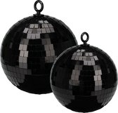 Grande boule disco Boules de Noël - 2x pièces - noir - 15 et 18 cm - plastique