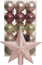 Kerstballen 30x st - roze/champagne- 6 cm -met ster piek lichtroze- kunststof
