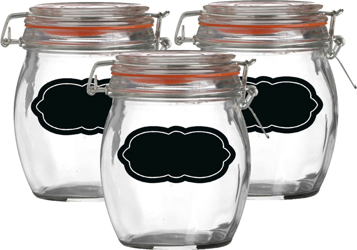 Weckpot/inmaakpot - 4x - 750 ml - glas - met beugelsluiting - incl. etiketten
