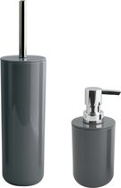 MSV Toiletborstel in houder 38 cm/zeeppompje 260 ml set Moods - kunststof - donkergrijs
