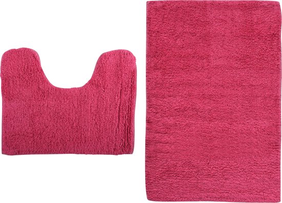 MSV Badkamerkleedje/badmatten set - voor op de vloer - fuchsia roze - 45 x 70 cm/45 x 35 cm