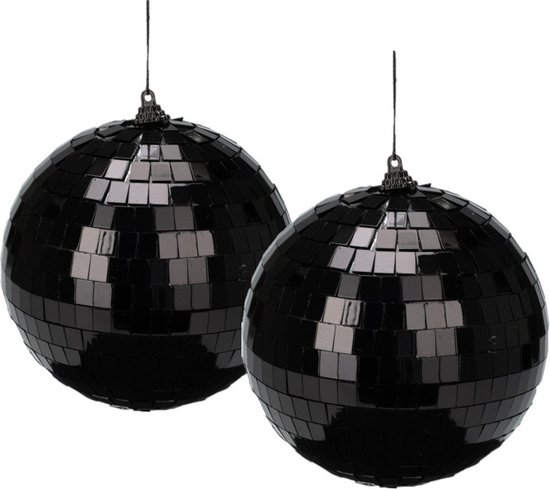 Christmas Decoration discobal kerstbal - 2x - zwart -18 cm -kunststof