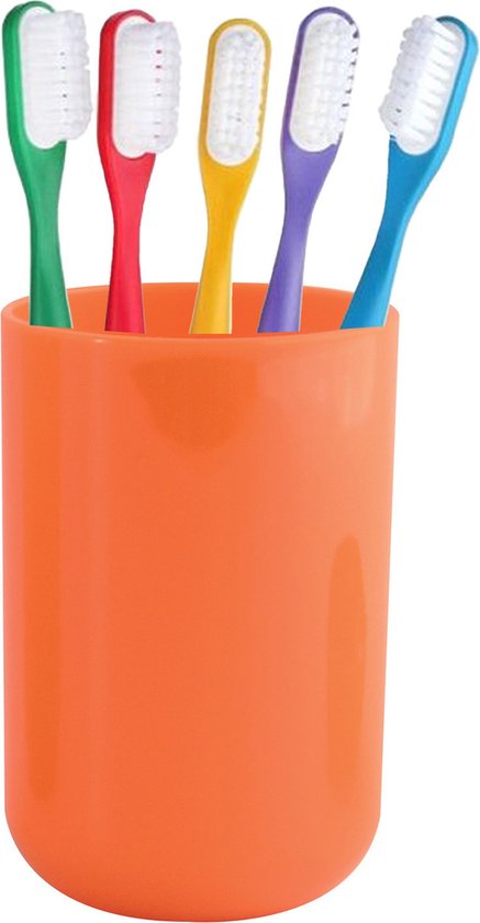 MSV Porte-gobelet/brosse à dents salle de bain Porto - plastique PS - orange - 7 x 10 cm
