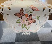 Tafelloper - Ecru - Rood - Vlinders - Loper 35 x 70 cm