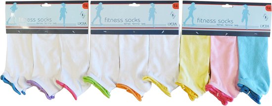Dames enkelkousen fitness fantasie frotmode - 6 paar gekleurde sneaker sokken - 36/41
