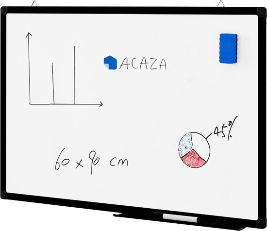 Tableau blanc magnétique ACAZA 60 x 90 cm avec bord noir - Tableau