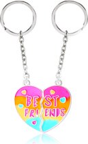 Bixorp Friends Heart "Best Friends" BFF Porte-clés pour 2 - Rose/Jaune/ Blauw/ Argent - Pendentif Clé Magnétique Cadeau d'Amitié