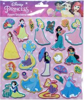 Disney Princess - Foam stickers 22 stuks met multicolor glitter effect - knutselen - verjaardag - kado - cadeau - Belle - Rapunzel - Sneeuwwitje - Ariël - Assepoester - Jasmine - Aurora - Mulan - prinsessen