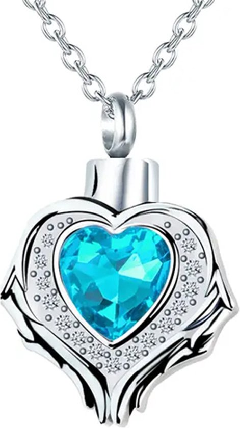 Luxe Ashanger - met Ketting - Voor As, Haren of Parfum - Assieraad - As Ketting - Gedenksieraad - Urn - Incl. As vuller en Opbergzakje - Blue Diamond