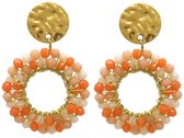Boucles d'oreilles avec perles de verre - Boucles d'oreilles pendantes - Acier inoxydable - 3,5x2,5 cm - Oranje