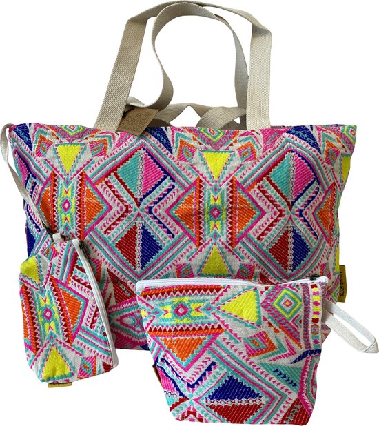 Mycha Ibiza - strandtas - Ibiza tas - jacquard katoen - gratis - toilettas - Myc24002