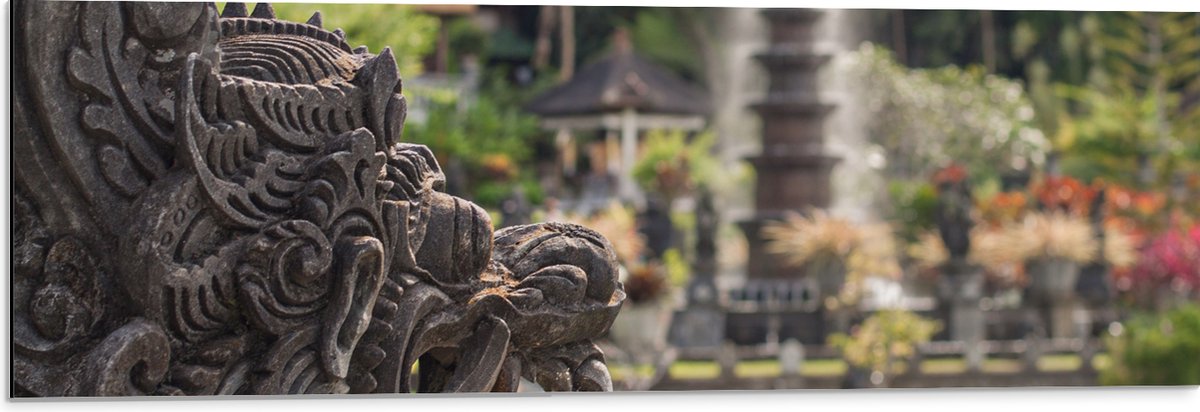 Dibond - Beelden en Fonteinen in Bali - 90x30 cm Foto op Aluminium (Wanddecoratie van meta