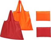 Bagwise® 2 x Boodschappentas - Shopping Bag - Opvouwbaar - Herbruikbaar -Milieuvriendelijk - Uitwasbaar - Rood / Oranje