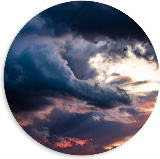 Dibond Muurcirkel - Donkere Wolken bij Zonsondergang - 80x80 cm Foto op Aluminium Muurcirkel (met ophangsysteem)