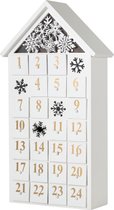 BRUBAKER Herbruikbare houten Adventskalender om te vullen - Wit sneeuwhuisje met LED-verlichting - Doe-het-zelf-kalender 24,3 x 45 x 8 cm