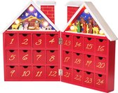 BRUBAKER Herbruikbare Houten Adventskalender om zelf te vullen - Rood Kersthuis met Kerstspel en LED-verlichting - Doe-het-zelf-kalender 21 x 9 x 30 cm