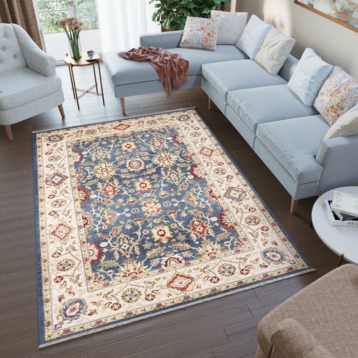 Tapiso Rivoli Vloerkleed Vintage Oosters Blauw Tapijt Maat- 200x305