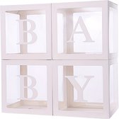 Vier doorzichtig letter ballon boxen Baby wit - ballon - ballonbox - decoratie - baby - genderreveal - geboorte - babyshower
